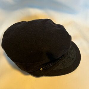 🧢 Vintage Greek Fisherman’s Cap Black Wool Blend Made in Greece